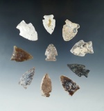 Group of 10 Assorted Arrowheads found in North Dakota, largest is 1 3/8