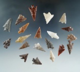 Set of 20 assorted Columbia River arrowheads found by Norma Berg, largest is 1 1/8