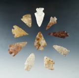 Set of 10 assorted arrowheads found on the Columbia and Snake Rivers, largest is 1 5/8