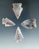 Set of 4 highly patinated arrowheads found in the Plains region, largest is 1 1/8
