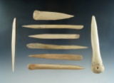 Set of 8 Bone Awls found in the Dakota's, largest is 3 13/16