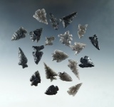 Set of 20 assorted obsidian arrowheads found in Nevada, largest is 1 3/16