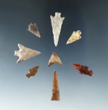 Set of 8 Washington Arrowheads, largest is 1 3/16