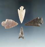 Set of 4 Arrowheads found in the High Plains region, largest is 1 1/2