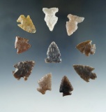 Set of 10 Assorted arrowheads found in Sweetwater Co., Wyoming, largest is 1 1/8