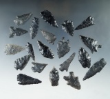 Set of 20 assorted Obsidian Arrowheads found in Nevada, largest is 1 13/16