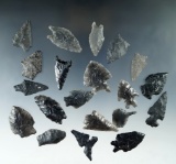 Set of 20 assorted obsidian arrowheads found in Nevada, largest is 1 1/8