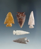 Set of 5 Assorted arrowheads, largest is 1 1/4