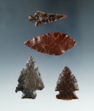 Set of 4 Arrowheads found near the Columbia River, largest is 1 7/8