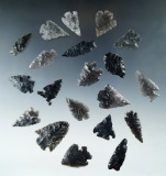 Set of 20 assorted obsidian arrowheads found in Nevada. largest is 1 9/16