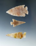 Set of 3 Assorted Western Arrowheads, largest is 1 7/8