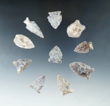 Group of 10 Assorted Arrowheads found in North Dakota, largest is 1 5/16