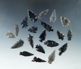 Set of 20 assorted obsidian arrowheads found in Nevada, largest is 1 1/16