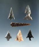 Set of 6 Oregon arrowheads, largest is1 3/8