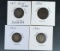 1864 2 Cent Piece G, Silver Bust Dime Damaged Holes, 1913 Barber Dime G and 1944 Mercury Dime VF