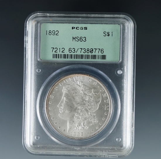 1892 Morgan Silver Dollar Certified MS 63 by PCGS