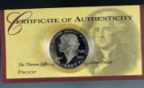 1993-S Proof Thomas Jefferson 250th Anniversary Commemorative Silver Dollar in Original Box with COA