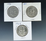 1954,1962 and 1963 Franklin Silver Half Dollars VF-BU