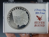 1 Troy Ounce 999 Fine Silver 10 Dollar Gold Indian Design BU in Holder