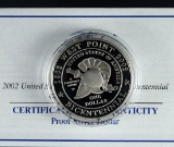 2002 U S Military Academy Bicentennial Commemorative Proof Silver Dollar in Original Box with COA