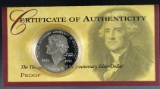 1993-S Thomas Jefferson 250th Anniversary Proof Commemorative Silver Dollar in Original Box with COA