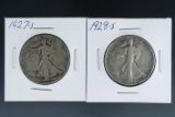 1927-S and 1928-S Walking Liberty Half Dollars VG-F Details