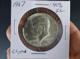 Error 1967 Kennedy 40% Silver Half Dollar Clipped Planchet AU
