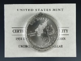 1991-D Korean War Memorial Uncirculated Commemorative Silver Dollar in Original Box with COA