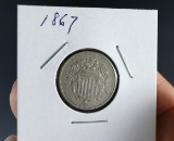1867 No Rays Shield Nickel VF