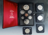 Canada 1973, 1974, 1975, 1976 Commemorative Dollars and 1976 Double Dollar Set in Original Holders