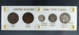 Odd Type Coins Set 1851 Half Cent F Details Damaged, 1864 2 Cent Piece F and more! See full descript