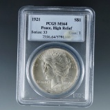 1921 Peace Silver Dollar Certified MS 64 by PCGS