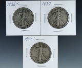 1936-S, 1937 and 1937-S Walking Liberty Half Dollars F