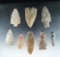 Set of 8 Virginia arrowheads and knives, largest is 3 3/8