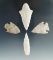 Set of four assorted Midwestern arrowheads, largest is 2 3/8