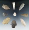 Set of 9 Missouri arrowheads, largest is 2 1/4