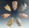 Set of seven assorted Midwestern arrowheads, largest is 2 3/16