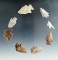 Set of eight assorted Colorado arrowheads found by Louis Brunke, largest is 1 1/2