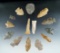 Set of 14 assorted arrowheads and knives, largest is 2 3/8
