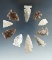 Set of 10 assorted arrowheads found in the High Plains region, largest is 1 7/16