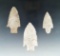 Set of 3 nice Missouri arrowheads, largest is 3 3/16