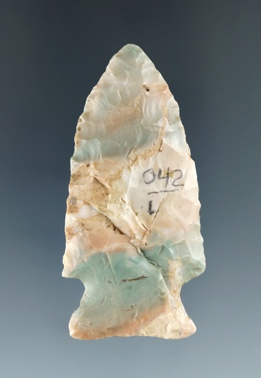 Beautiful and rare color 2 1/4" Green Flint Ridge Flint Cornernotch found in Ohio.