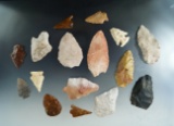 Group of 16 Florida/Georgia assorted arrowheads, largest is 3 1/2