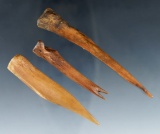 Set of three bone awl's found in Kentucky, largest is 3 9/16
