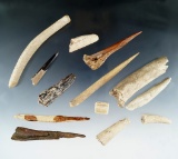 Group of assorted bone tools and one metal all found it a site in Kentucky.