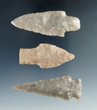 Nice set of three Texas arrowheads, largest is 2 11/16