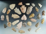 Large group of 31 assorted Indiana arrowheads, largest is 2 3/8