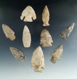 Set of 9 assorted arrowheads, largest is 2 3/4