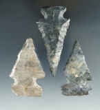 Set of 3 Coshocton Flint Thebes found in Ohio, largest is 3