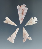 Set of five assorted southwestern arrowheads in nice condition, largest is 1 1/8.